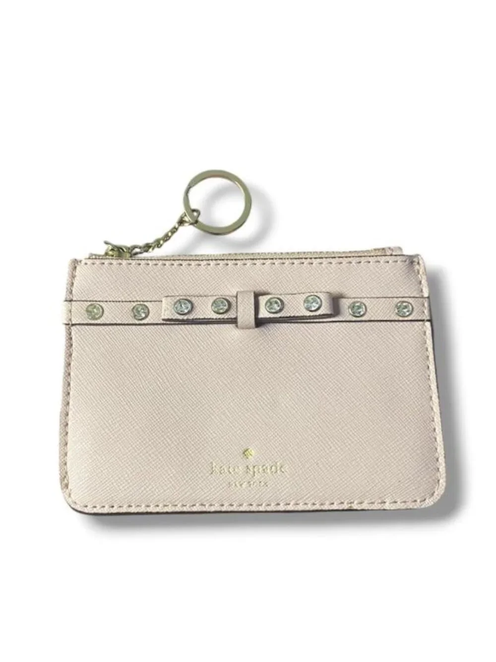 kate spade pale pink studded bow cardholder wristlet